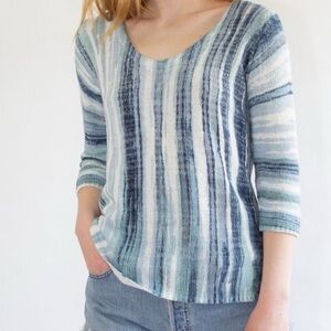 Nic+Zoe Boardwalk Striped 3/4 Sleeve Pullover Sweater